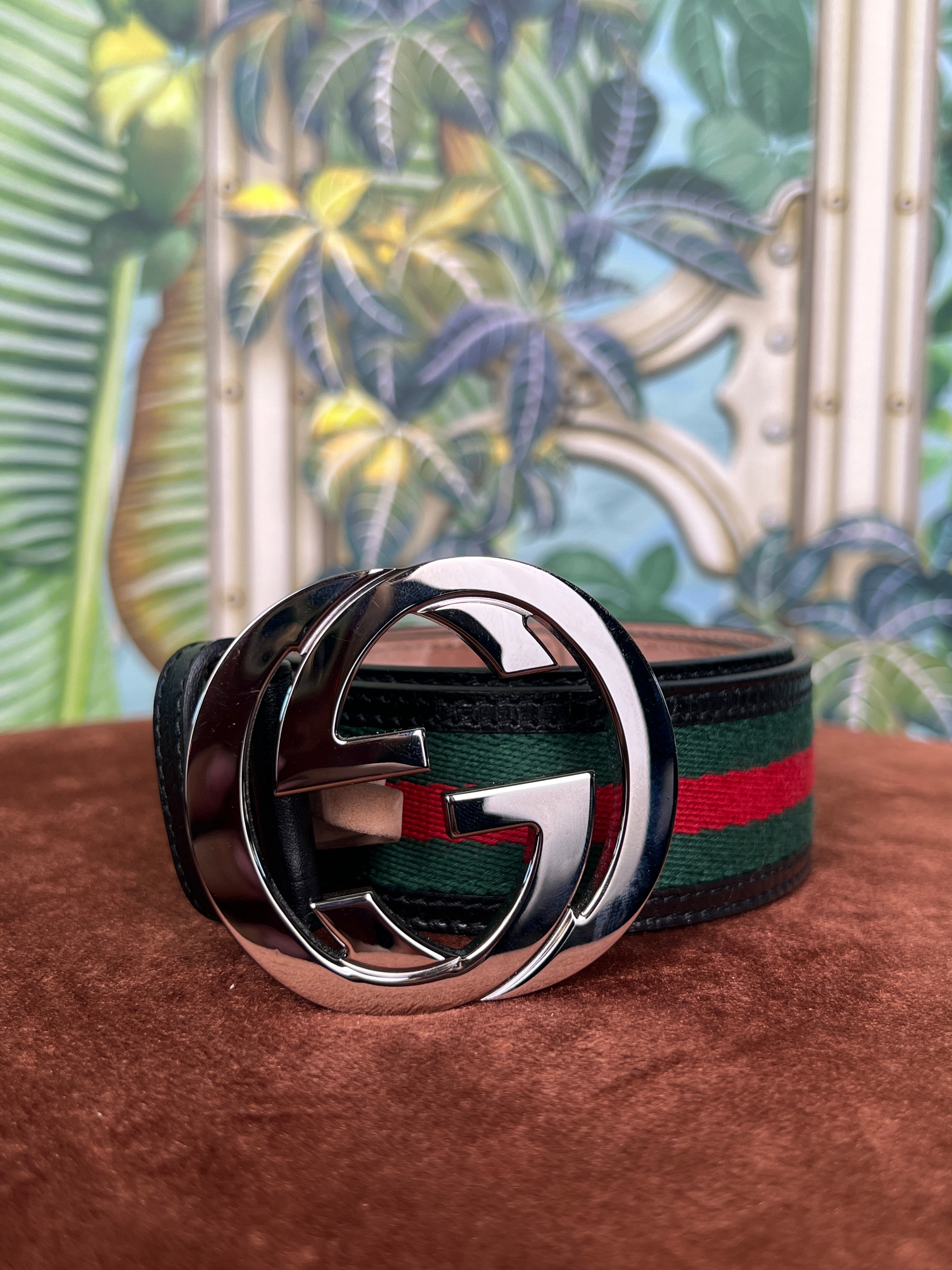 Gucci GG buckle belt green red