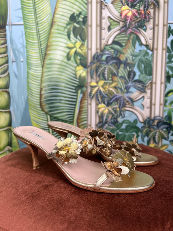 Prada gold flower heels