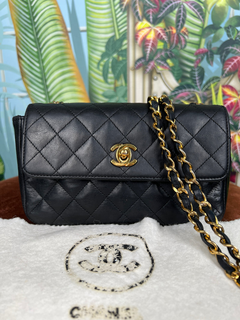 Chanel mini flap bag 24K gold black quilted lambskin