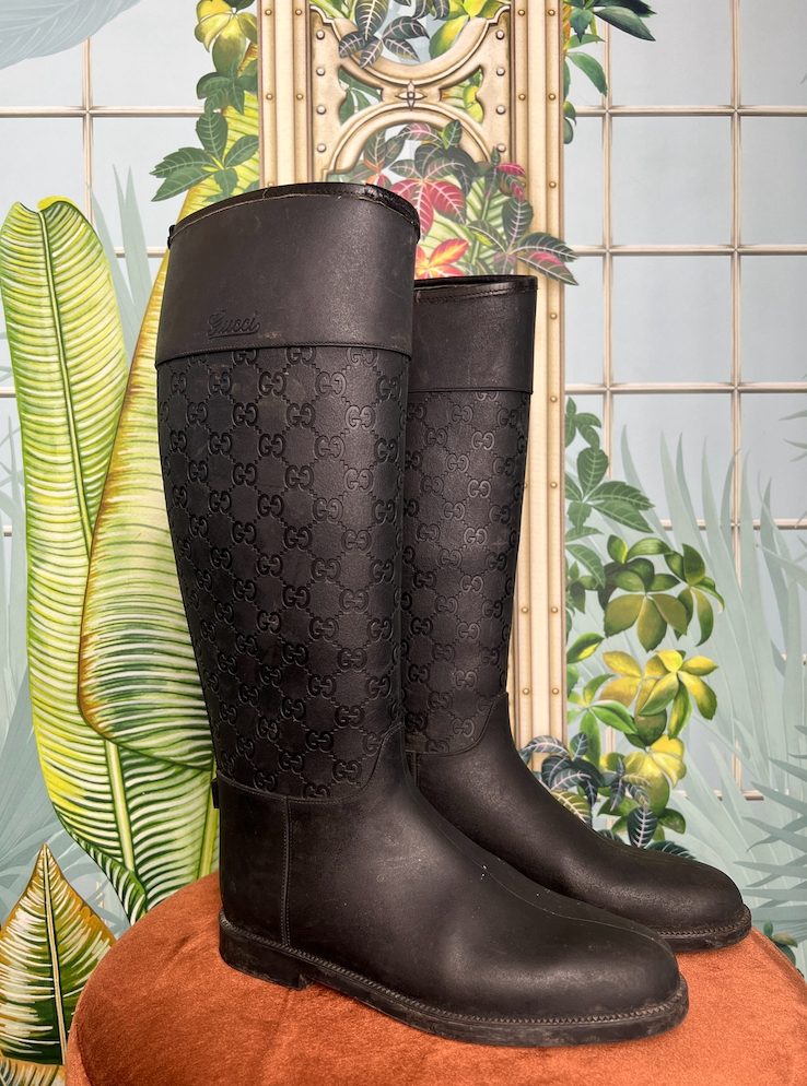 Black gucci rain boots online