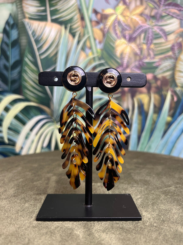 Repurposed GG Long Feather Earrings Black/Yellow