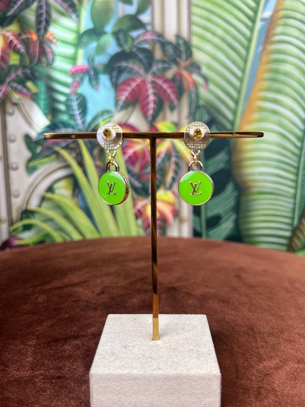 Repurposed LV pearl earrings green