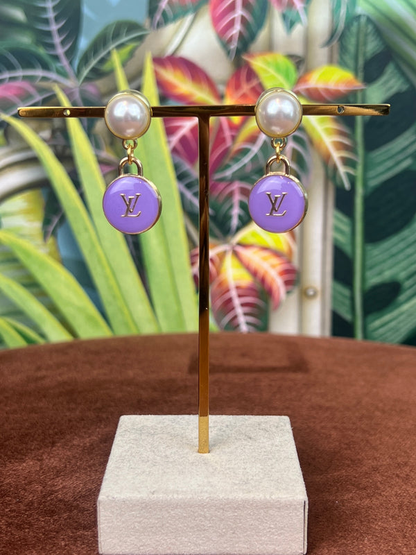 Repurposed LV pearl earrings purple