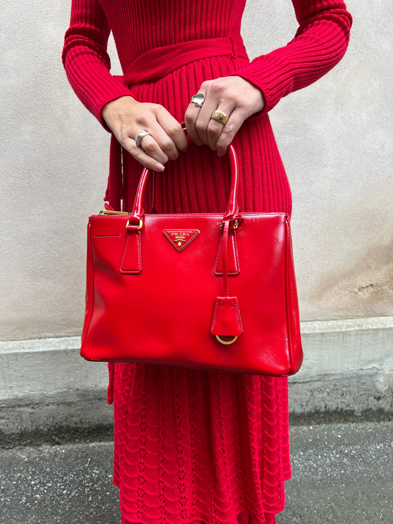 Prada Galleria bag red patent leather small