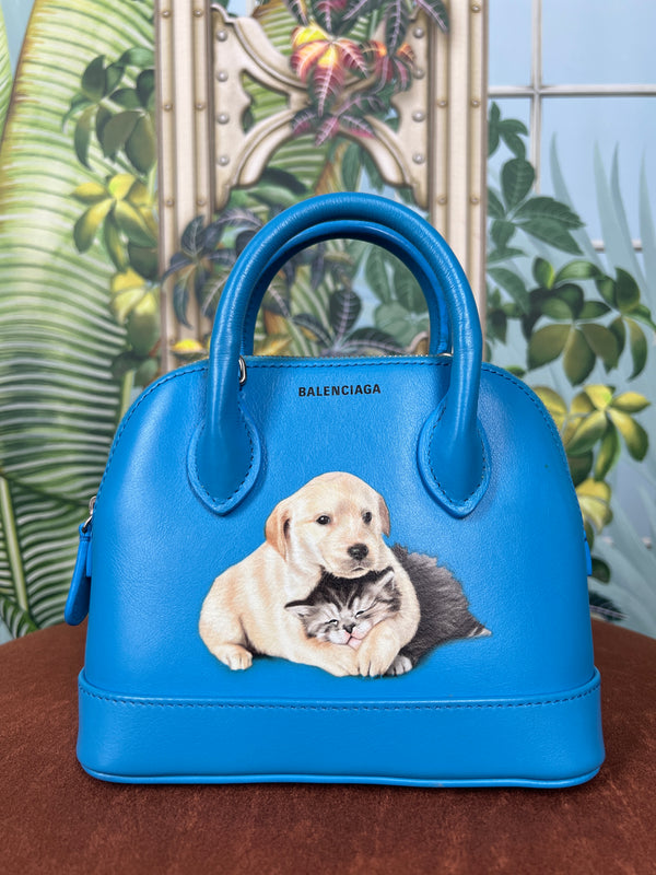 Balenciaga top ville handbag blue puppy/kitten