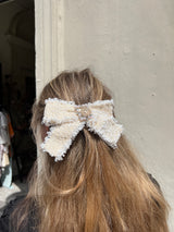 Repurposed hair clip bow CC tweed creme