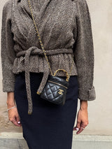 Chanel black mini vanity bag round with chain