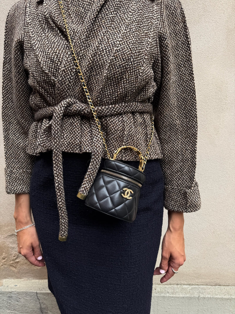 Chanel black mini vanity bag round with chain