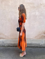 Ganni printed mesh dress orange