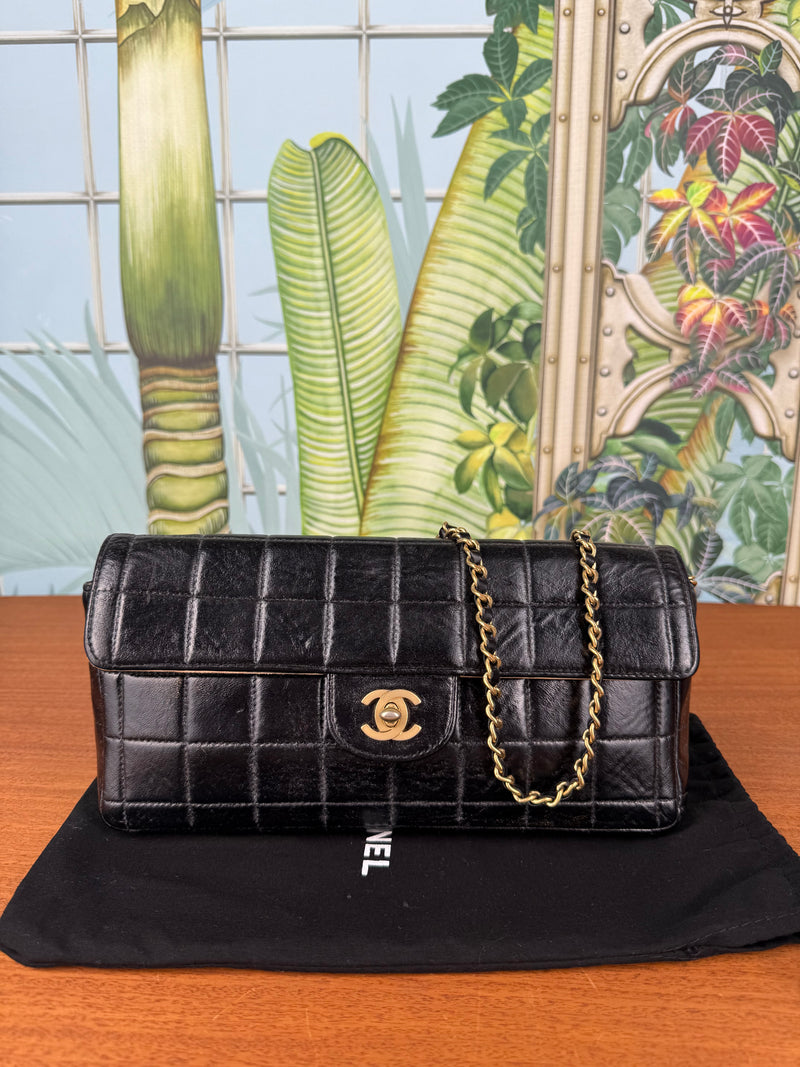 Chanel East West Chocolate bar flap bag black