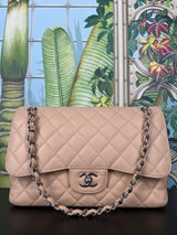 Chanel jumbo flap bag beige caviar, silver hardware