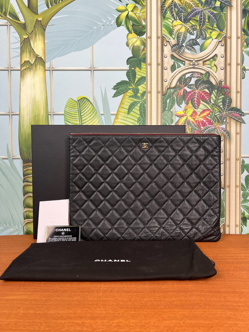Chanel timeless clutch black caviar leather
