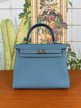 Hermès Kelly 25 retourne blue jean, togo, palladium hardware