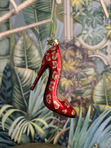 Ornament glass gold high heel pump red leopard