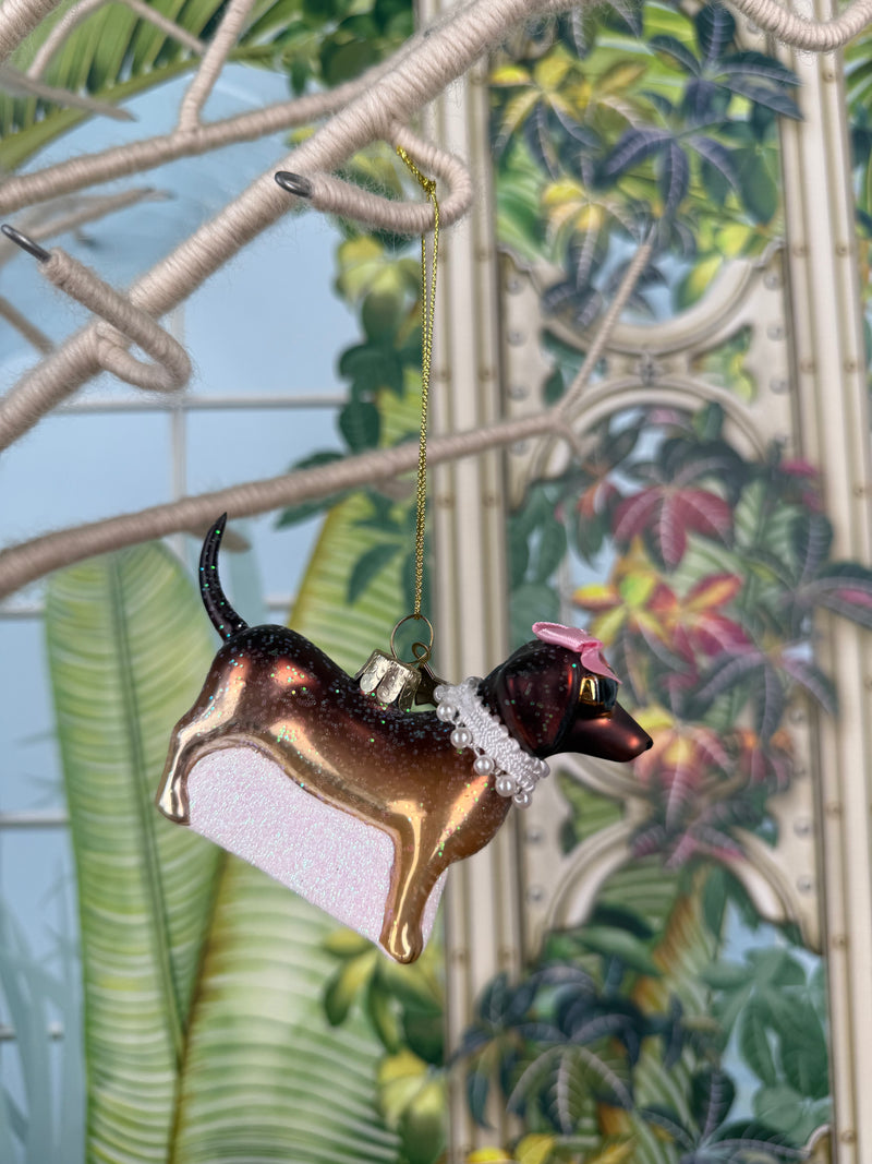 Vondels glass brown dog with pearls