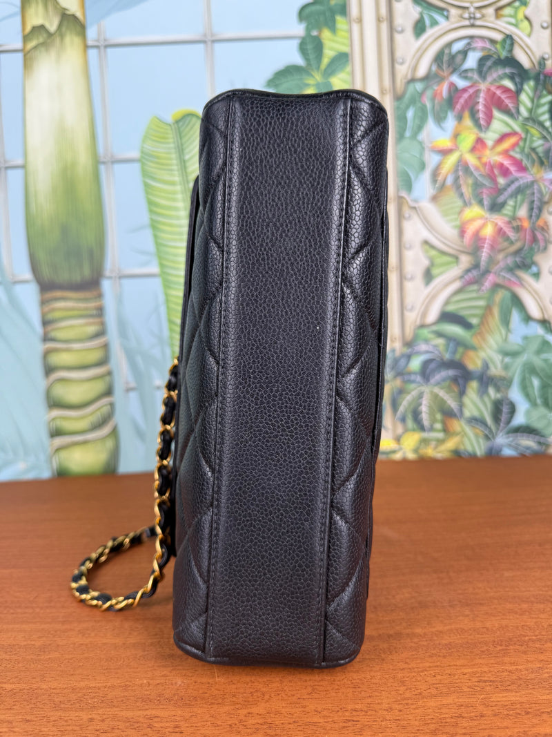 Chanel classic black square flap bag quilted caviar