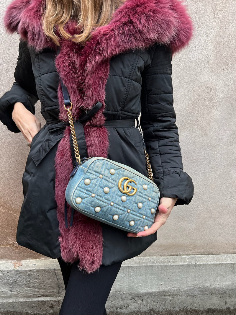 Gucci marmont Denim bag/pearls