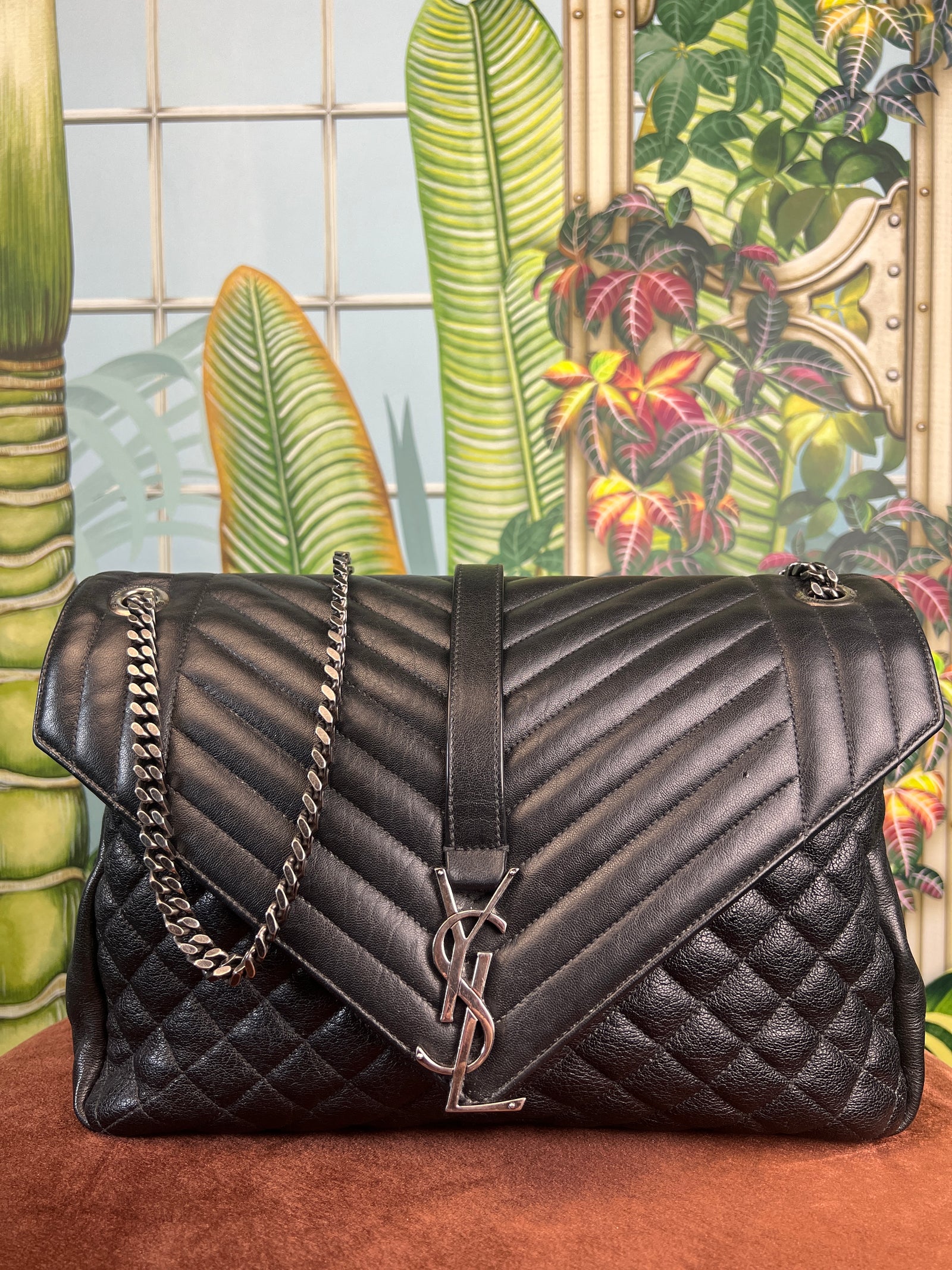 Saint Laurent envelope large satchel bag black – A Piece Lux