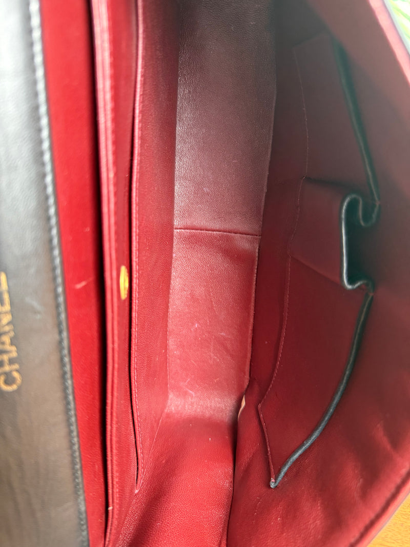 Chanel vintage double Flap Bag black with flat chain medium/large