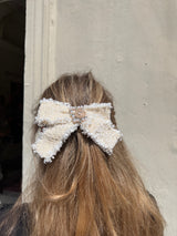 Repurposed hair clip bow CC tweed creme