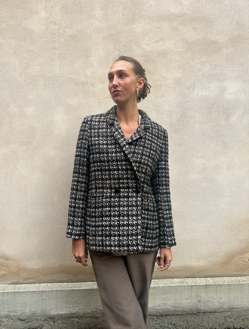 Annie Bing tweed blazer in black and white