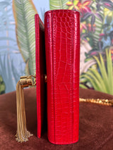 Yves Saint Laurent shoulder bag Kate red croco embossed tassel bag