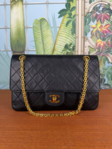 Chanel vintage double Flap Bag black with flat chain medium/large