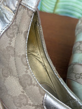 Gucci gold GG canvas and leather velcro low top sneakers