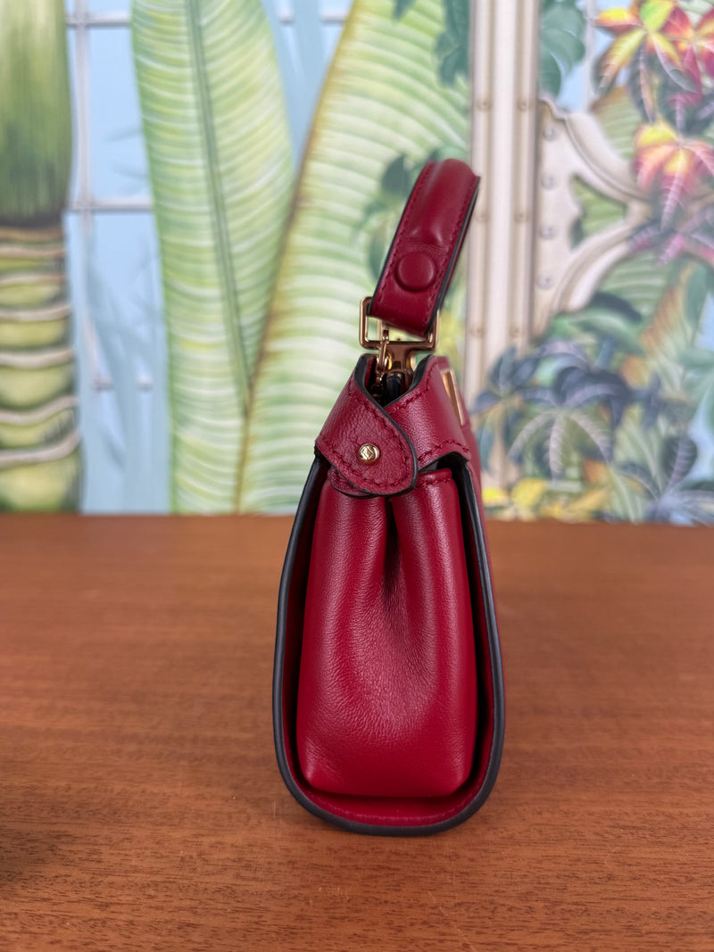 Fendi scarlet sage red mini peekaboo top handle bag