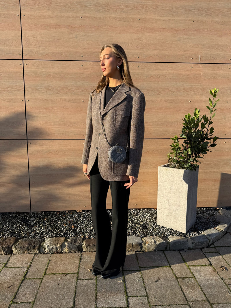 Chanel round quilted caviar leather bag grey