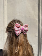 Repurposed hair clip bow CC tweed pink