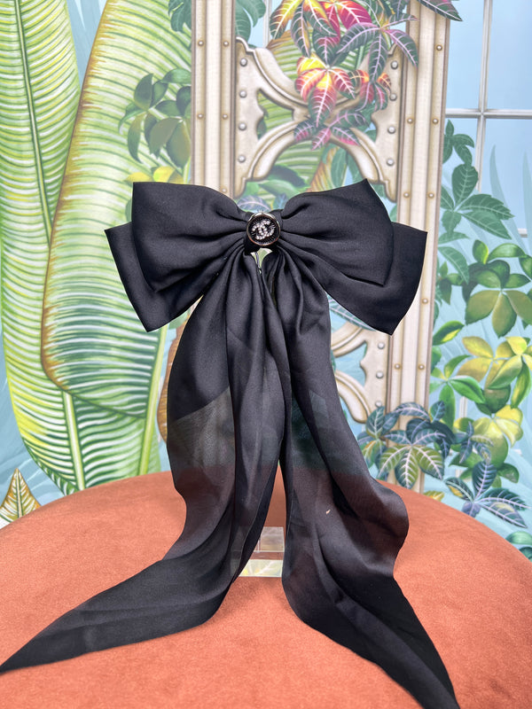 Repurposed hair clip bow silk black