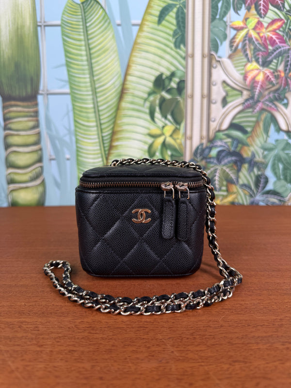Chanel classic small vanity bag black caviar leather