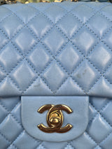 Chanel flap bag classic timeless Valentine collection blue