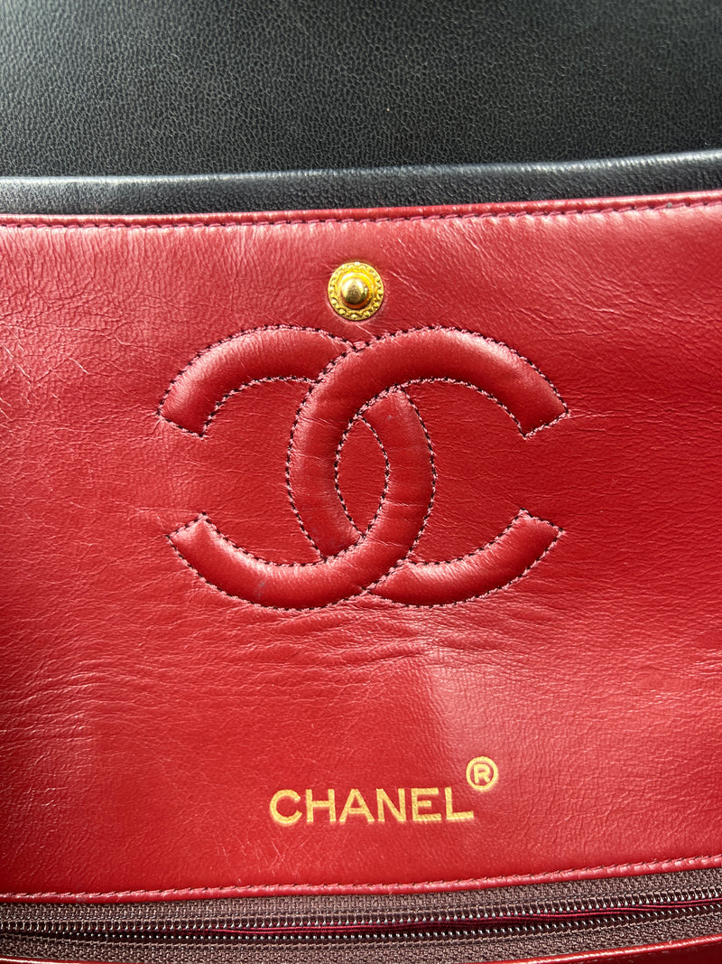 Chanel double flap square black lambskin, 24k gold-plating