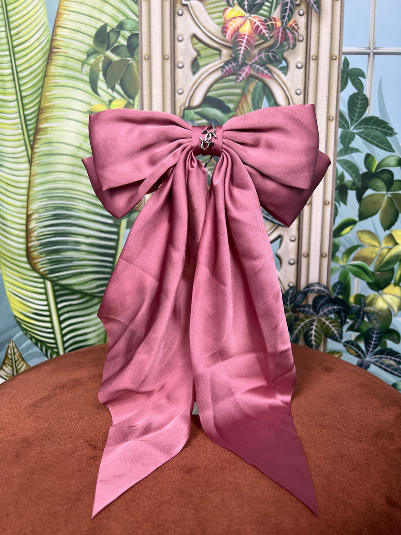 Repurposed hair clip bow silk pink