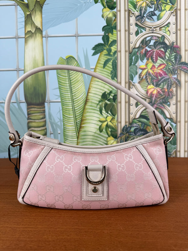 Gucci pink GG canvas Abby D ring baguette bag