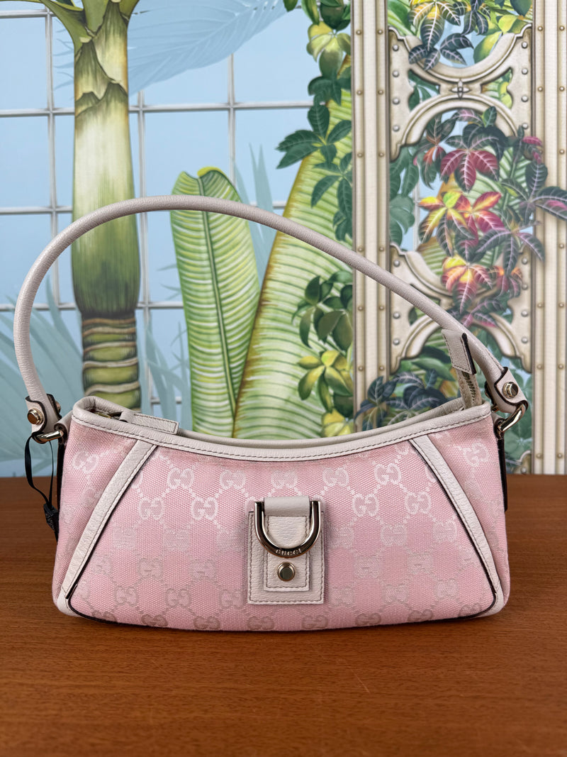 Gucci pink GG canvas Abby D ring baguette bag