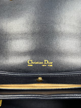 Christian Dior dark blue leather handbag with pouch