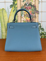 Hermès Kelly 25 retourne blue jean, togo, palladium hardware