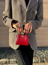 Fendi scarlet sage red mini peekaboo top handle bag