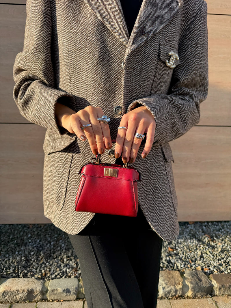 Fendi scarlet sage red mini peekaboo top handle bag