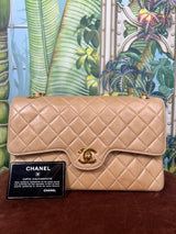 Chanel medium double flap bag beige lambskin 24k Gold plated