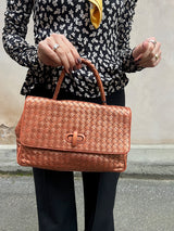 Bottega Veneta top handle bag orange bronze