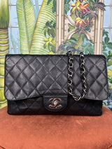 Chanel flap bag large black caviar, silver hardware