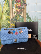 Chanel flap bag classic timeless Valentine collection blue