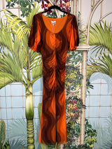 Ganni printed mesh dress orange
