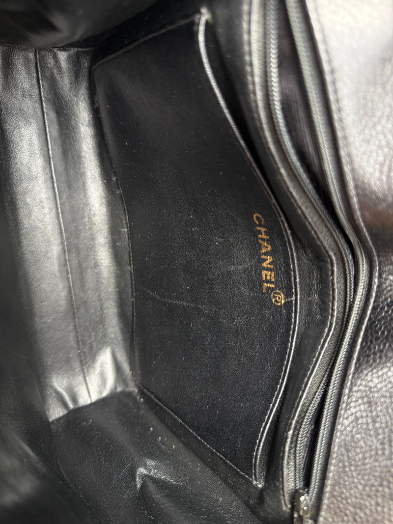 Chanel classic black square flap bag quilted caviar