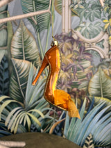 Ornament glass gold high heel orange bow