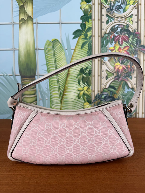 Gucci pink GG canvas Abby D ring baguette bag